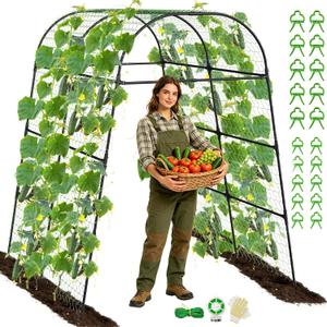 7.2FT Garden Trellis Arch for Raised Garden Beds, Heavy Duty Metal Trellis for Cucumbers, Pumpkins, Beans & Climbing Plants, Walk Through Vegetable Garden Arch with Netting