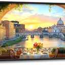 Tiber River in Rome Italy Large Wall Art Framed Wall Decor for Living Room, Cityscape Pictures Oversized Canvas Print Painting Modern Extra Large Framed Artwork for Bedroom Office Home Decor 60"x30"