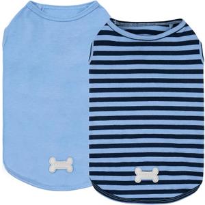 KYEESE 2Pack Dog Shirt, Soft Striped Dogs T Shirts, Lightweight Pet Tank Top, Sleeveless Dog Shirt for Small Dogs, Stretchy Comfortable Pet Vest, Dark Blue, Large (Large (13-19lbs))