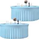 GALLETY 2 Pack Baby Blue Round Tablecloth for 5FT Tables, 120 inch Fitted Spandex Table Cloth with Skirt, Wrinkle Free Stretchy Circular Table Cover for Baby Shower, Birthday, Gender Reveal Party