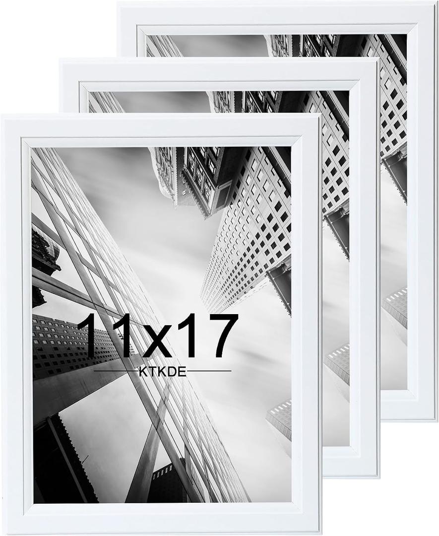 KTKDE 11x17 Picture Frame Set of 3,White Wooden frames, Vertical & Horizontal Wall Hanging for Wall Display,Studio Gallery Photo Frame for Photos, Posters & Art Prints