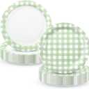 48pcs Sage Green Gingham Party Plates 7 Inch Checkered Plaid Dessert Plates Disposable Green and White Paper Plate for Fall Picnic BBQ Birthday Summer Dinner Party Supplies