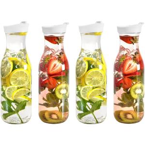 DilaBee Plastic Pitcher With Lid (4-Pack 50oz) Round Plastic Beverage Dispenser for Water, Milk, & Lemonade - Water Pitchers, Carafes for Mimosa Bar - Clear Drink Dispenser BPA-Free - HAND-WASH ONLY