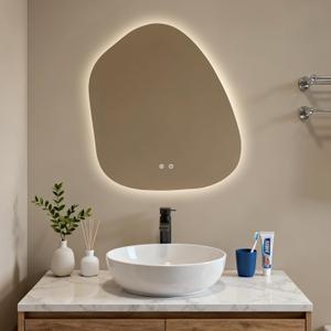 HOMECOOKIN LED Irregular Bathroom Mirror with Lights, 22 x 24 Inch Asymmetrical Backlit LED Vanity Mirror for Wall, Anti Fog Mirror for Bathroom, 3 Colors and Dimmable Light, Horizontal/Vertical
