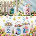 Honeydak 6 PCS Easter Eggs Hunt Basket for Kids Bunny Canvas Rabbit Tote Carry Bucket Bags(Color 6,Mixed Easter Egg Bunny)