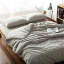 F.Y.Dreams 100% Washed Cotton Duvet Cover for Weighted Blanket 80x87 inches with 8 Ties, Zipper on Long Side/Khaki/Just Duvet Cover