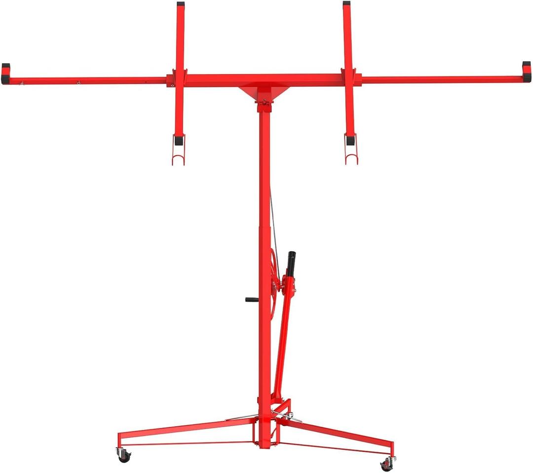 16 ft 150 LBS Drywall Lift, Sheetrock Lift Drywall Lift | Red drywall hoist with 3 lockable wheels, 360° telescopic adjustable arm, great for home renovation projects
