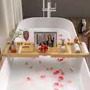 Bathtub Caddy Tray for Tub,Foldable Bath Table Trays,Bamboo Shelf with Book and Wine Glass Holder,Bathroom Accessories Suitable for Luxury Spa or Reading,Natural