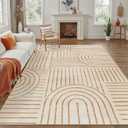 DCX Beige Machine Washable 6x9 Area Rug, Midcentury Modern Non Slip Stain Resistant Rug 6x9 for Living Room, Playroom, Dining Room, Soft 0.25" Low Pile Large Carpet (Orange)