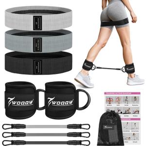 WOQQW Resistance Bands Set - Ankle Resistance Bands with Cuffs for Legs & Glute Workout, Fabric Booty Bands for Women, Home Gym Exercise Equipment for Hip, Pilates, Fitness, Yoga, Physical Therapy (Black)