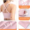 Sports Bras for Women, Criss-Cross Back, Adjustable Wire-Free Medium Support Workout Bra with Removable Cups (Large, Pink)