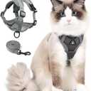 Cat Harness and Leash Set, Upgraded Escape Proof Adjustable Vest with Lead for Large Cat Small Dog Puppy Outdoor Walking, Soft Breathable Mesh Jacket with Reflective Strips for Dark Night, L Gray
