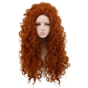 yuehong Womens Long Curly Orange Wig Red Curly Wig Heat Resistant Synthetic Fibers Fluffy Cosplay Costume Hair for Anime Party