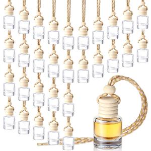 Zubebe 400 Pcs Hanging Car Air Freshener Diffuser Bottles Empty Bulk 8ml Clear Glass Essential Diffuser Oil Pendant Bottle Refillable Automotive Aromatherapy Fragrance Perfume Containers, Cylindrical