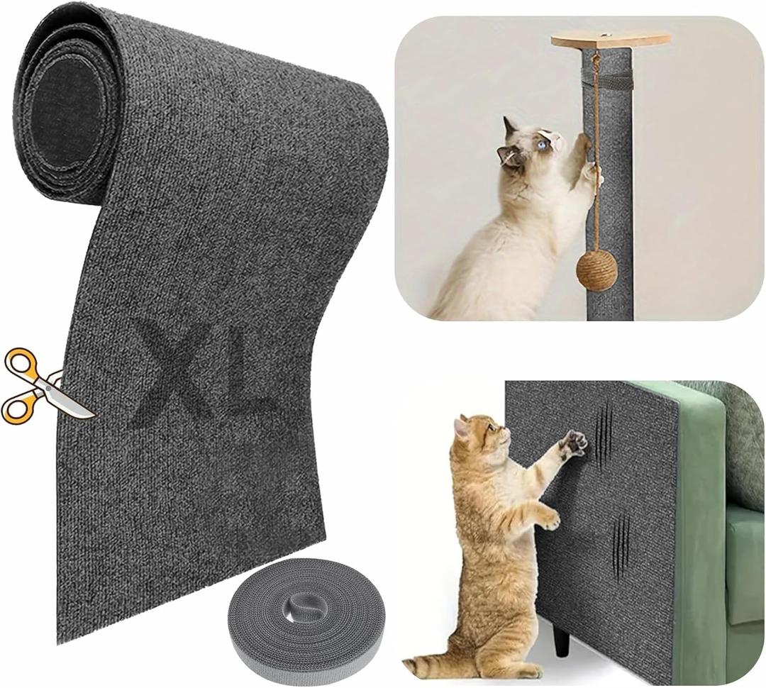 158x15.8 Trimmable Cat Scratching Post Carpet Cover Cat Scratcher Mat Self-Adhesive Tree Shelves Replacement Parts Mat Cat Scratcher Couch Furniture Protector for Indoor Cats (158"*15.8",Dark Grey)