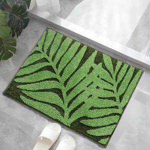Green Bathroom Rugs 18x24, Leaf Bath Mats, Non-Slip Washable Bathroom Mat, Plush Fluffy Soft Absorbent Microfiber Bath Rug for Sink Basin Bathtub Shower Bedroom Floor