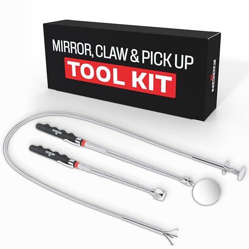 NoCry Premium Telescoping Magnetic Pickup Tool Set — Includes a 36in Flexible Claw Grabber Pickup Tool, a Magnet on a Stick with 16lb Pull Force, and a Magnetic Storage Tray