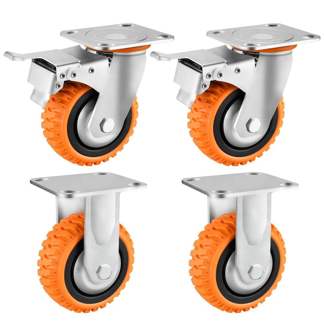 5 Inch Heavy-Duty Polyurethane Caster Wheels (750 lbs Per Wheel)360 Swivel & Dual-Lock Brake, Non-Marking & Anti-Slip,or Industrial Carts,Workbench,Cabinets 4-Pack with M10 Mounting Hardware