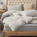 PURE ERA Jersey Knit Duvet Cover Set 100% T-Shirt Heather Cotton Super Soft Comfy Classic Striped Design, with Zipper Closure, Grey & White Stripe, Full
