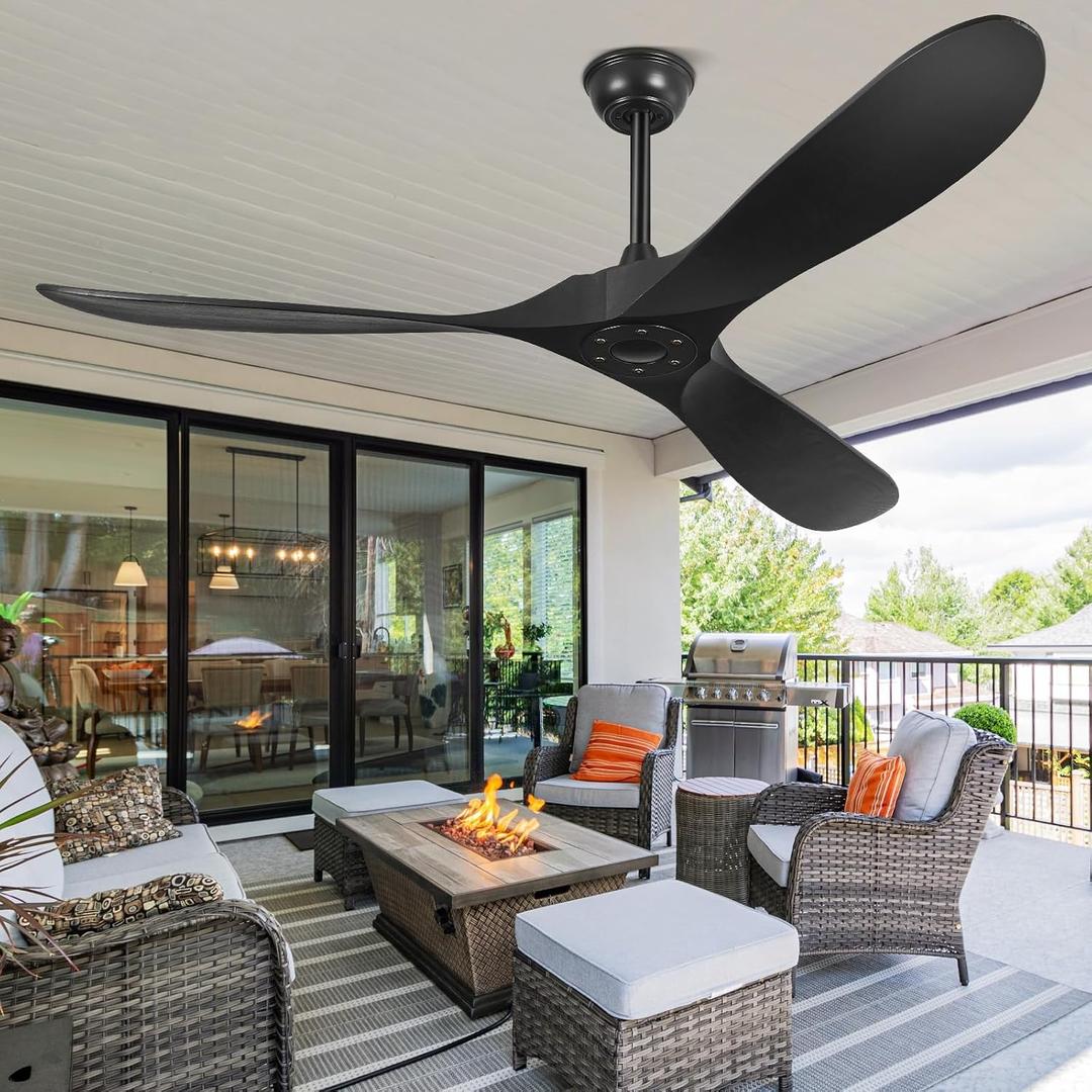 Yahada 52" Ceiling Fan no Light, Wood Ceiling Fans without Lights with Remote Control, 3 Blades, ETL Listed, Timer, 6 Speeds Reversible Quiet DC Motor Outdoor Fan for Patio Bedroom Porch, Matte Black