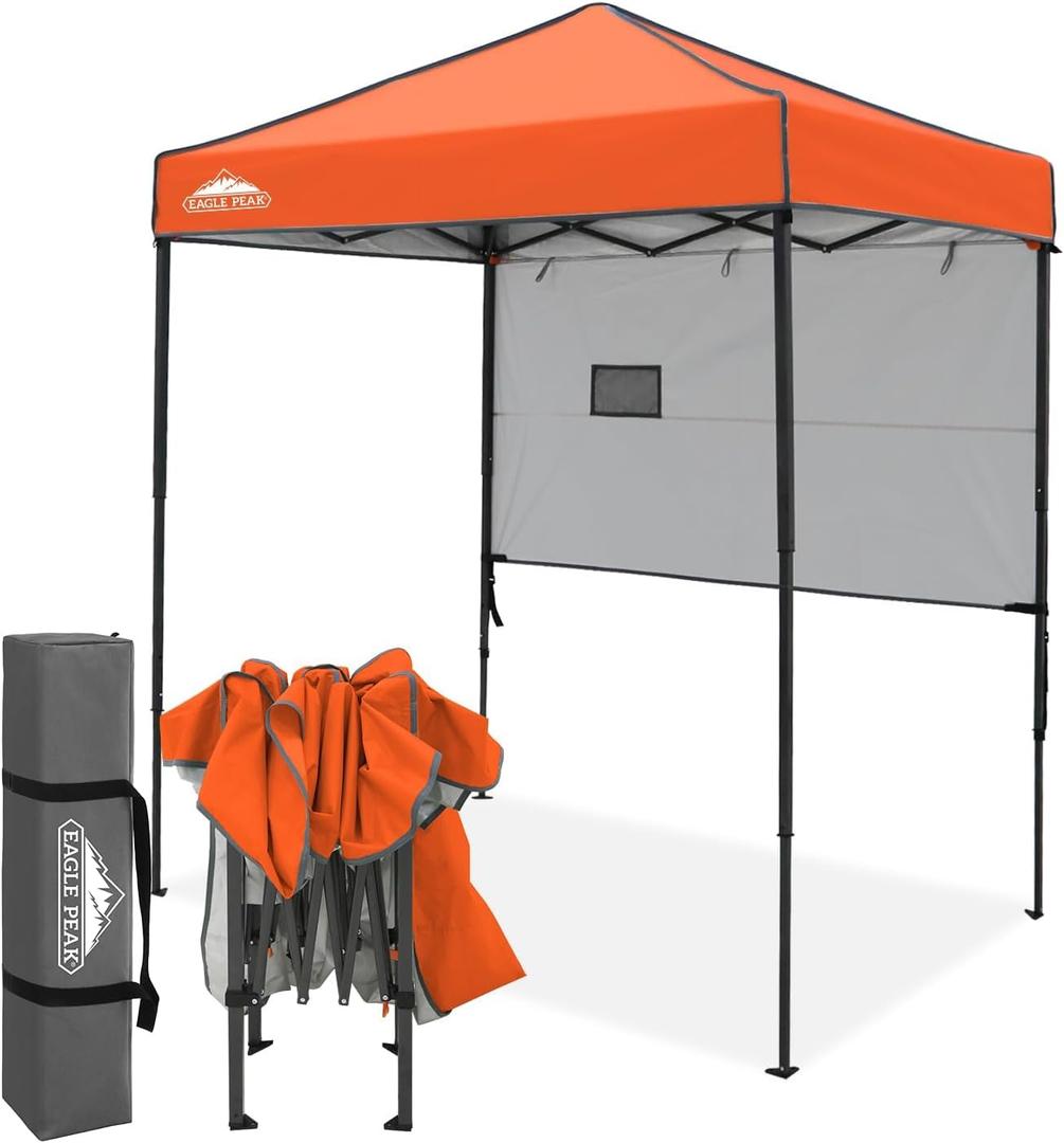 EAGLE PEAK Instant Pop Up Canopy with Adjustable Sun Wall 6x4, Straight Lightweight Compact Portable Tent with Carry Bag, Orange