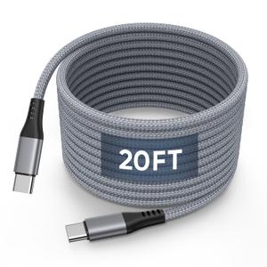 USB C Cable 20FT, Extra Long Fast Charging Cable 60W, Premium Nylon Braided PD Type C Charger Cord for iPhone 15 Pro Max, Galaxy, iPad Pro, Switch, Pixel & USB-C Phones, Gray
