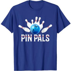 Pin Pals for Bowlers Funny Bowling T-Shirt (Blue, M)