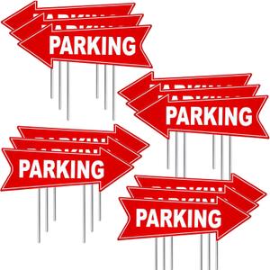 12 Pieces Parking Sign with Stake,Aiofaervy 17 x 6 Inches Directional Double Sided Arrow Signs Red-White Arrow Signs with Stakes Plastic Event Parking for Indoor or Outdoor Use