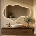Irregular LED Bathroom Mirror with Lights, Backlit Vanity Mirror for Wall, Asymmetrical Wall Mirror, 3 Color Dimmable Anti-Fog Smart, Decorative Mirror for Bathroom, Entryway(22 x 36, 1 Pack)