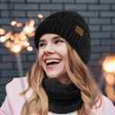 Loritta 3-Pieces Winter Hat Neck Warmer Touchscreen Gloves Set Knit Thick Scarf Beanie Hats Scarves Set Gifts for Women