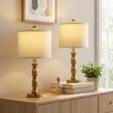 BOBOMOMO 20.5" Vintage Nightstand Lamps Set of 2, Farmhouse Table Lamps with Antique Gold Resin Base & Linen Shade, Small Bedside Lamp for Bedroom, Living Room, Office & Elegant Home Dcor