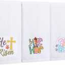 3 Pcs Embroidered Easter Hand Towels Cotton 14 x 30 Inch Happy Easter Bathroom Kitchen Bunny Decorative Dish Towel for Hand Drying Cleaning Cooking Housewarming Gift (White)