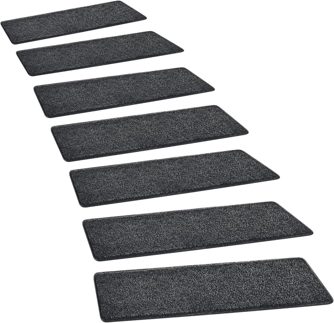 PURE ERA Carpet Stair Treads Tape Free Non Slip Indoor Stair Carpet Stair Protectors Pet-Friendly Non-Slip Skid Resistant Washable Reusable 8" x 30"(2 Pieces,Black)