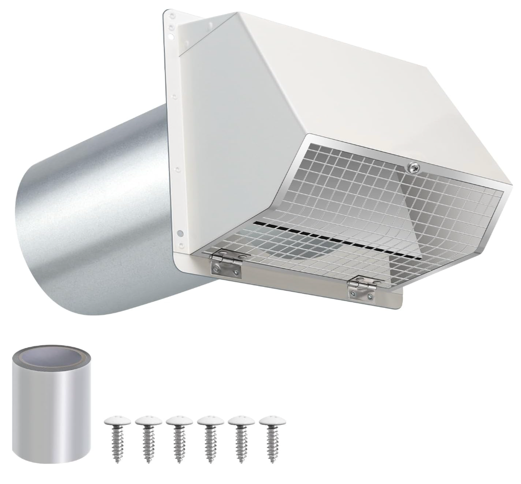 4 Inch Dryer Vent Cover Outside Hooded Wall Vent with Screen and Damper, Exhaust Vent Wall Mount Exterior Wall Vents Cover Cap for Dryer Ventilation&Outdoor Air Exhaust,Galvanized Steel,White