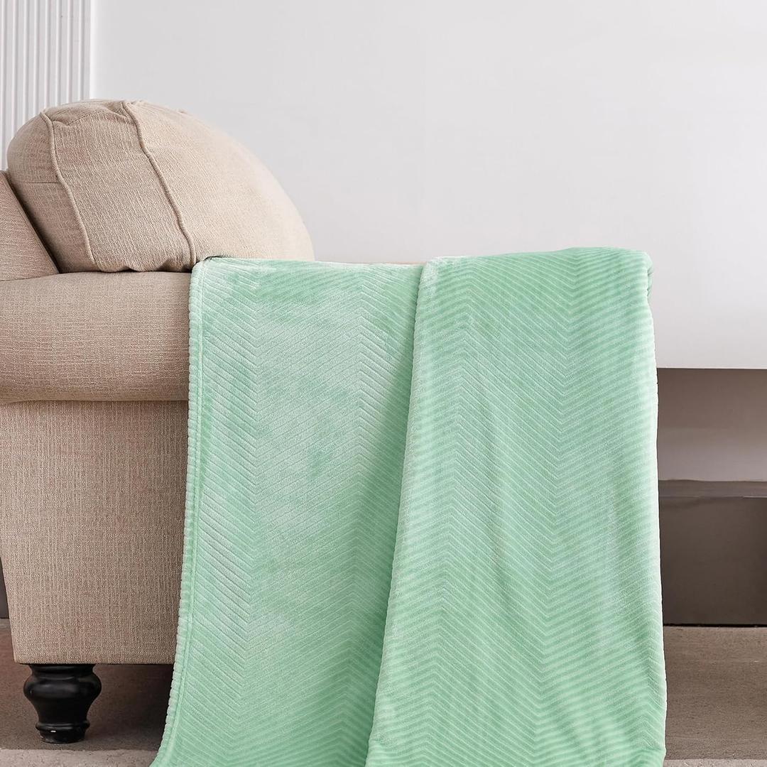 Fleece Throw Blanket for Couch and Bed, 50x60 Inches Soft Cozy 3D Decorative Jacquard Flannel Blankets, Lightweight Fuzzy Warm Throws for Sofa, All Seasons,Sage Green - Wave