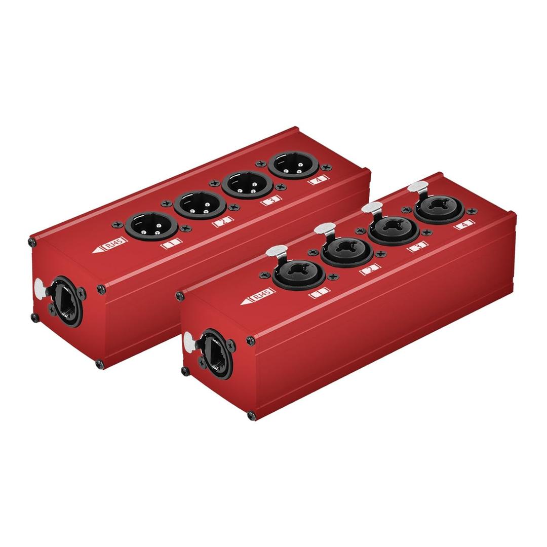 2 x 4 Channel 3 Pin Multi Network XLR Cable Breakout XLR Male and 6.35 1/4" TRS Stereo Female Over RJ45 Ethercon Cable Extender for Stage Lighting and Recording Studio (Red, XLR M - XLR/6.35 F)