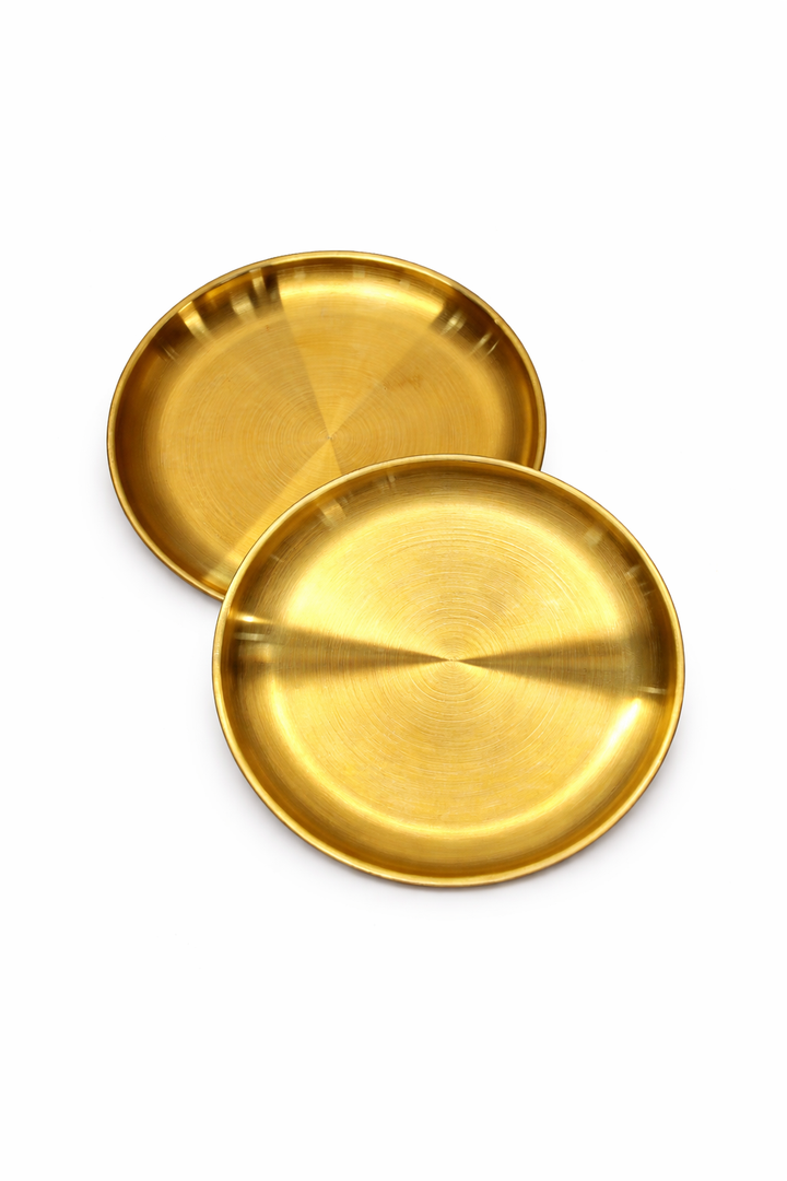 Serving Trays 7.9in Stainless Steel Decorative Tray Round Gold Tray for Kitchen Wedding Party Coffee Table Dishwasher Safe,9 pcs