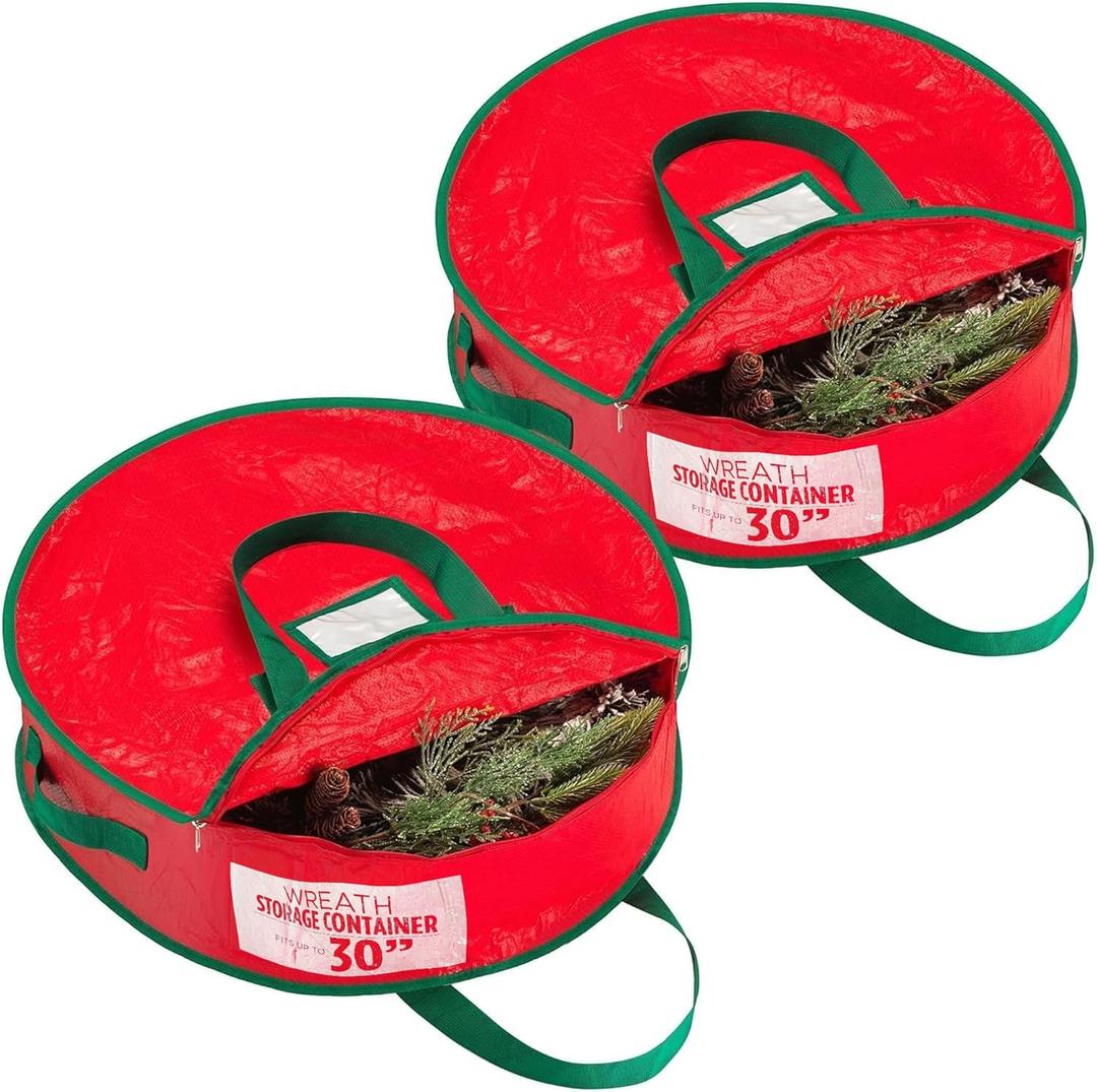 Handy Laundry Christmas Wreath Storage Bag - 2-PACK Durable, Tarp Material, Zipper, Sturdy Carry Handle, Dust, Pest Protection - Ideal Home, Garage Organization for Holiday Wreath Decoration (30")
