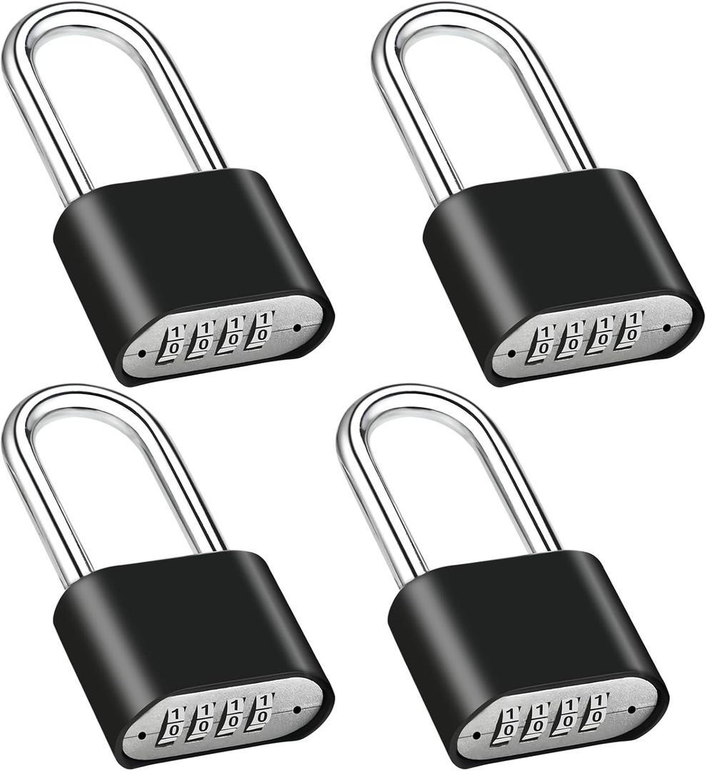 4pcs Combination Lock, 4-Digit Heavy Duty Combo Lock, Combination Padlock Outdoor Waterproof Gate Locks for Outdoor Fence, Locker, Sheds, Gym, Gate Hasps(4pcs, Long Shackle)