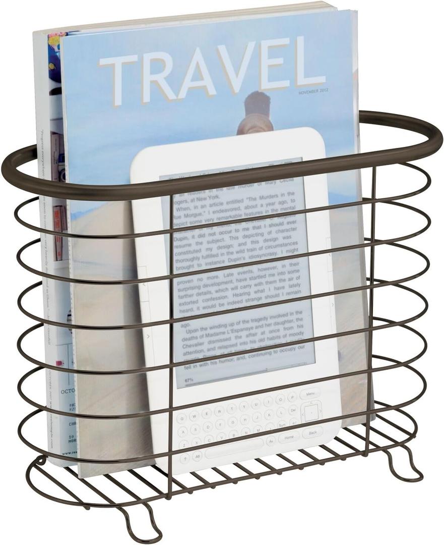 mDesign Newspaper and Magazine Rack for Bathroom, Office, Den - Bronze