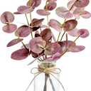Muhanjia Artificial Eucalyptus Stems in Glass Vase with Faux Water,3Pcs Fake Plant with Double-Sided Purple Leaves for Centerpiece(Double-Sided Purple Eucalyptus)