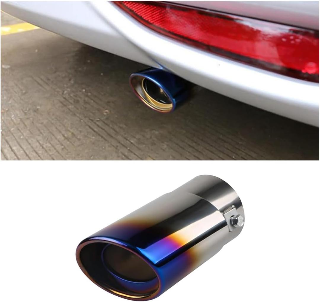 Stainless Steel Car Exhaust Tip, 2.5" Inlet 3.3" Outlet Adjustable Chrome-Plated Finish Exhaust Tailpipe, Car Exhaust Pipe Modification Tail Throat Tail Pipe, Fit for Most Cars (Straight, Blue)