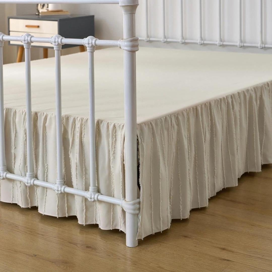 Bed Skirt Twin Size, Ruffled Bed Skirts with Split Corners, 18 Inch Drop Boho Twin Size Ruffle Bed Skirt with Platform, Cream (Twin - 18" Drop)