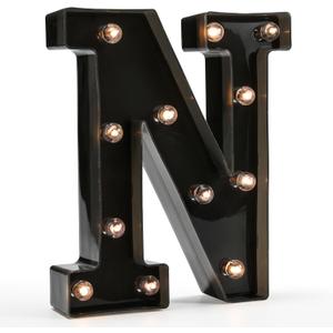 Light Up Black Alphabet Marquee Letters Sign LED Marquee Number Lights Sign for Night Light Home Bar Christmas Lamp Birthday Party Wedding Decoration N