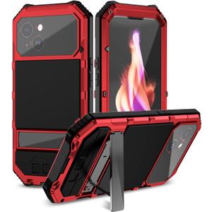 for iPhone 15 Case Heavy Duty Protection with Built in Lens Screen Protector Rugged Stand 360 Full Body Military Grade Metal Bumper Phone Cases Men 2023 6.1 inch Red