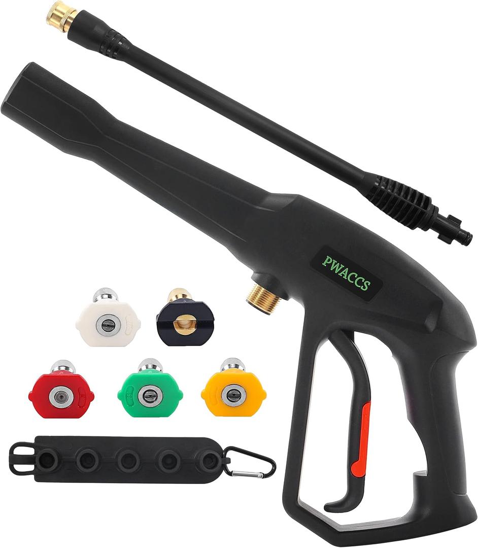 PWACCS Pressure Washer Gun Replacement with Extension Wand Kit Power Washing Trigger Handle with 5 Spray Nozzles Pressure Washer Parts Compatible with Ryobi, Green Works & Karcher 2000 PSI MAX