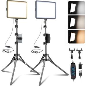 2-Pack LED Video Light Kit, NiceVeedi Studio Light, 2800-6500K Dimmable Photography Lighting Kit with Tripod Stand&Phone Holder, 73" Stream Light for Video Recording, Game Streaming, YouTube