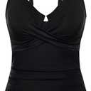 Hanna Nikole Tankini Tops for Women, Push Up Underwire Swimsuits, Removable Padded Bathing Suit Tops Only (Large, Black)