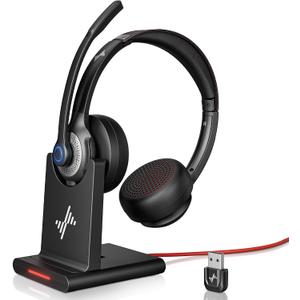 Bluetooth Wireless Headset with Mic for Work, Bluetooth 5.2, Advanced Noise Reduction Microphone, Clear Calls - Comfortable On-Ear Headphones, Applicable to PC, Laptop, Phone, Android, Zoom, Office, Black