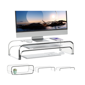 Acrylic Dual Monitor Stand Riser 2 Tier, Modular Laptop Stand for Desk, Multifunctional Desktop Organizer Shelf for PC, iMac, Printer, Detachable Monitor Stand for Office or Home, Clear